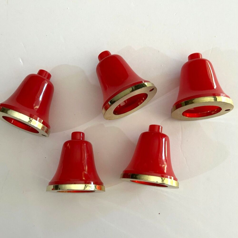 Replacement Vtg Red Plastic Bell Christmas Light Covers, 10 pc